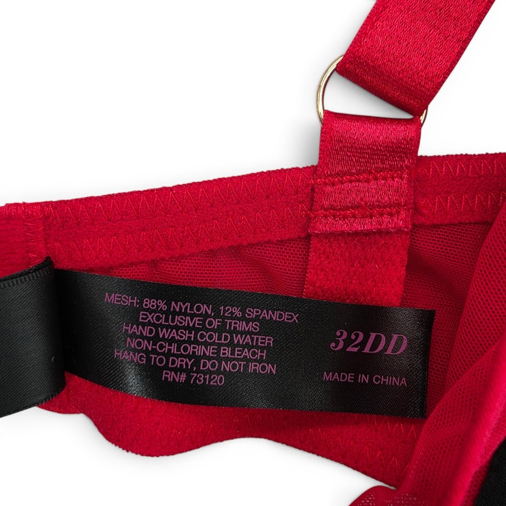 Frederick's of Hollywood Rozlyn Bra 32DD Red Mesh Sheer Underwire NWT Sexy - Picture 6 of 6